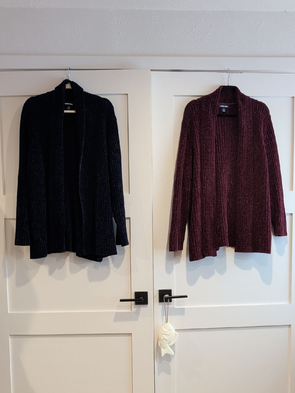 Lands End Chenille Open-Front Cardigans in Blue and Burgundy - Lot Of 2